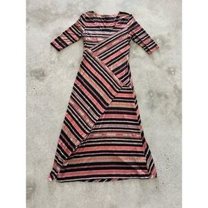 Peruvian Connection Monserrato Maxi Dress Women Striped Medium 3/4 Sleeve